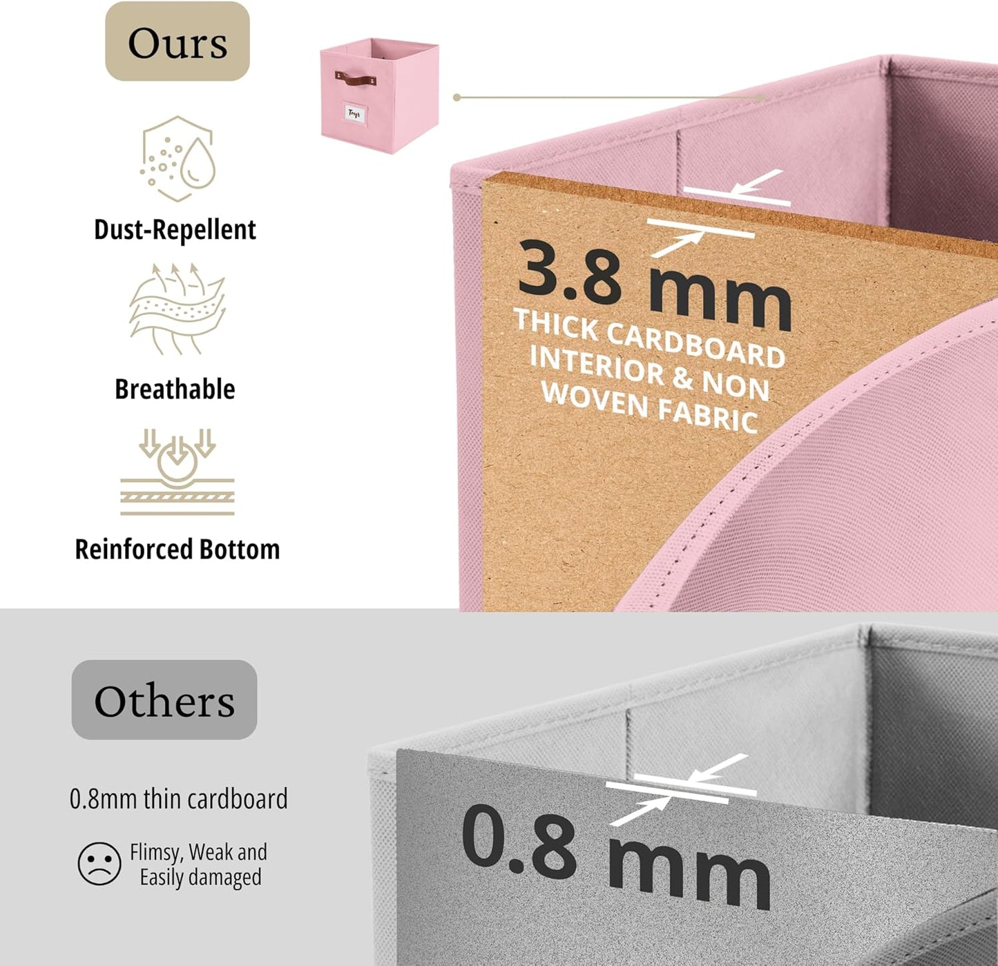 DECOMOMO Storage Bins, Cube Storage Bin with Labels, Fabric Storage Cubes for Shelves (10.5" x 11" / 6pcs, Pink)