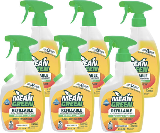 Mean Green Refillable Ultra Powered CONCENTRATE Bathroom Cleaner, Tropical Breeze, 14.3 Ounce, 6 Pack