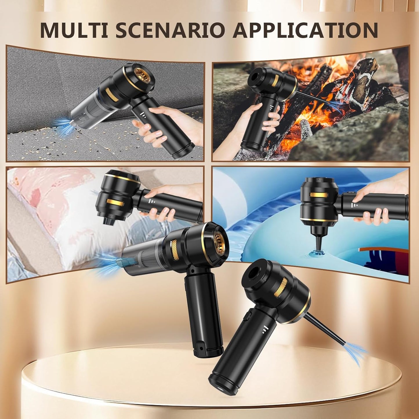 Handheld Vacuum Cordless 22000PA High Power Car Vacuum Cleaner with Brushless Motor 4-in-1 Portable Rechargeable Vacuum Air Blower Air Duster Pump for Car Home Pet Hair Office - Black