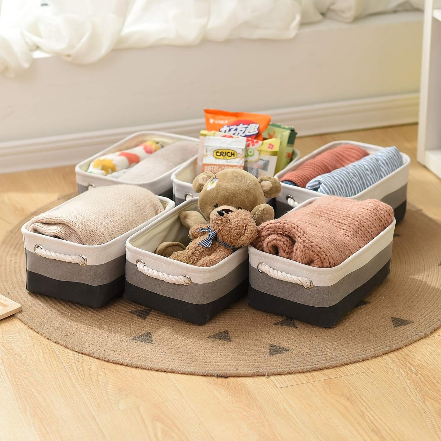 Small Storage Baskets for Shelves,Fabric Storage Baskets for Closet,Rectangular Collapsible Baskets for organizing Clothes,Books,Gifts