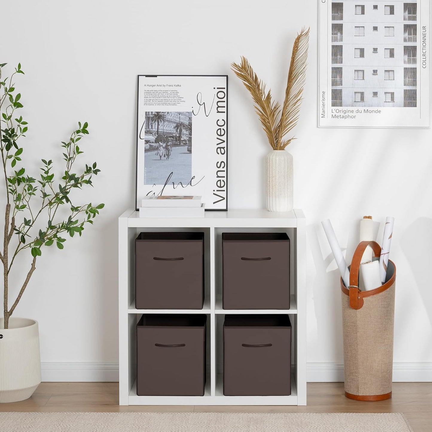 StorageWorks Brown Storage Cubes, 11 Inch Cube Storage Bins with Handle, Cube Storage Organizer Bins for Shelves and Closet, Collapsible Storage Bins, 4-Pack