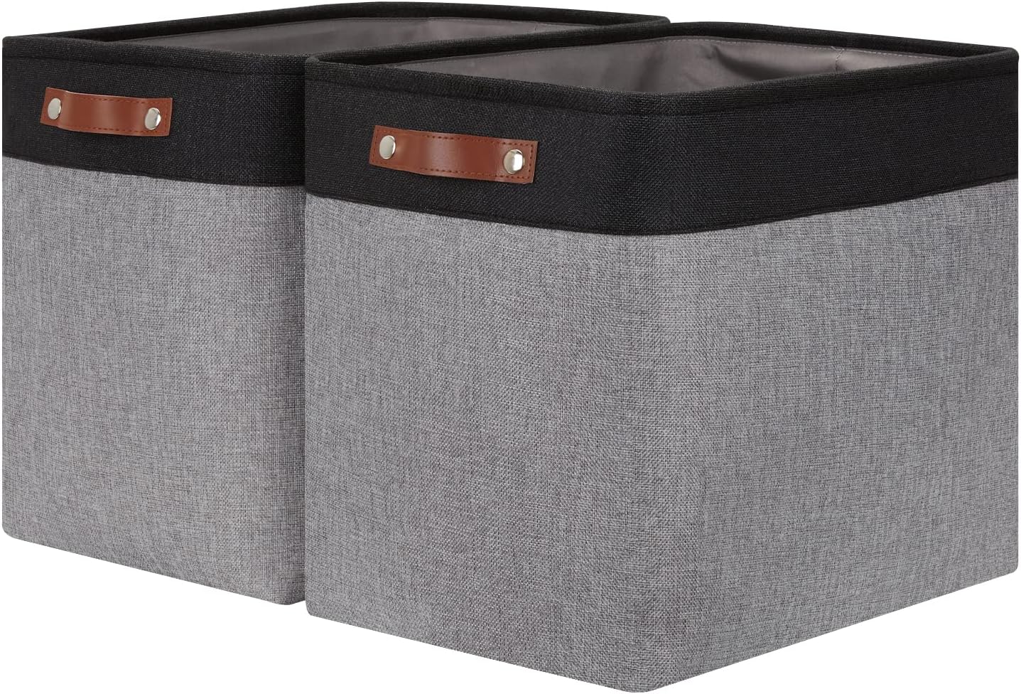 HNZIGE Fabric Storage Baskets Large Cloth Baskets Set of 2, Rectangular Shelf Baskets with Handles for storage, Foldable Tall Baskets for Organizing Linen Closet Organizers(Gray Black)