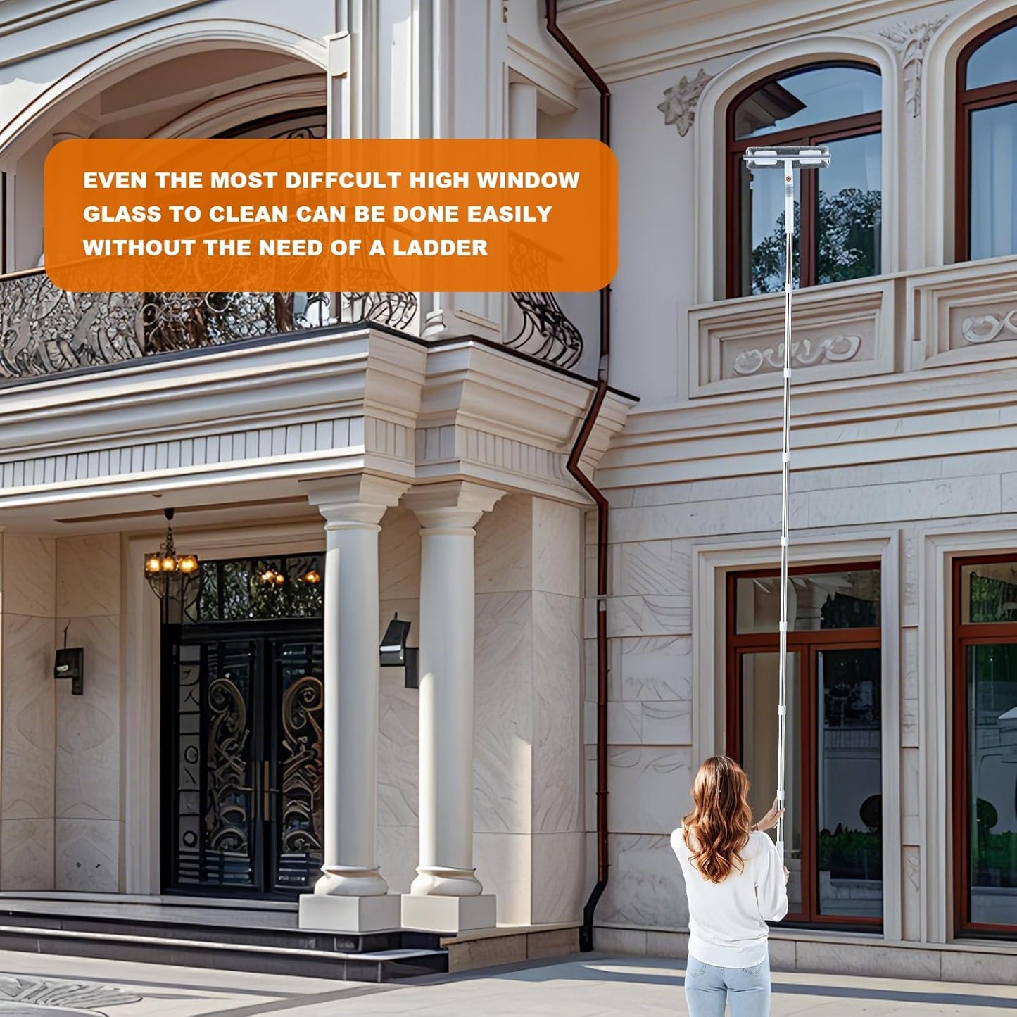 funest 126‘’ Squeegee for Window Cleaning, 2-in-1 Window Cleaner Tool with Extension Pole, Rotatable Head for Indoor and Outdoor Glass Shower Glass Mirror Car RV Window Cleaning Kit