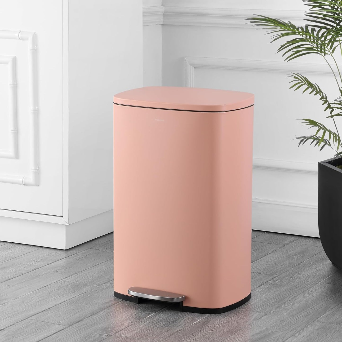 happimess HPM1006G Connor Rectangular 13-Gallon Trash Can with Soft-Close Lid and Free Mini Trash Can, Fingerprint Resistant, Modern, Minimalistic for Home, Kitchen, Office, Bathroom, Flamingo Pink
