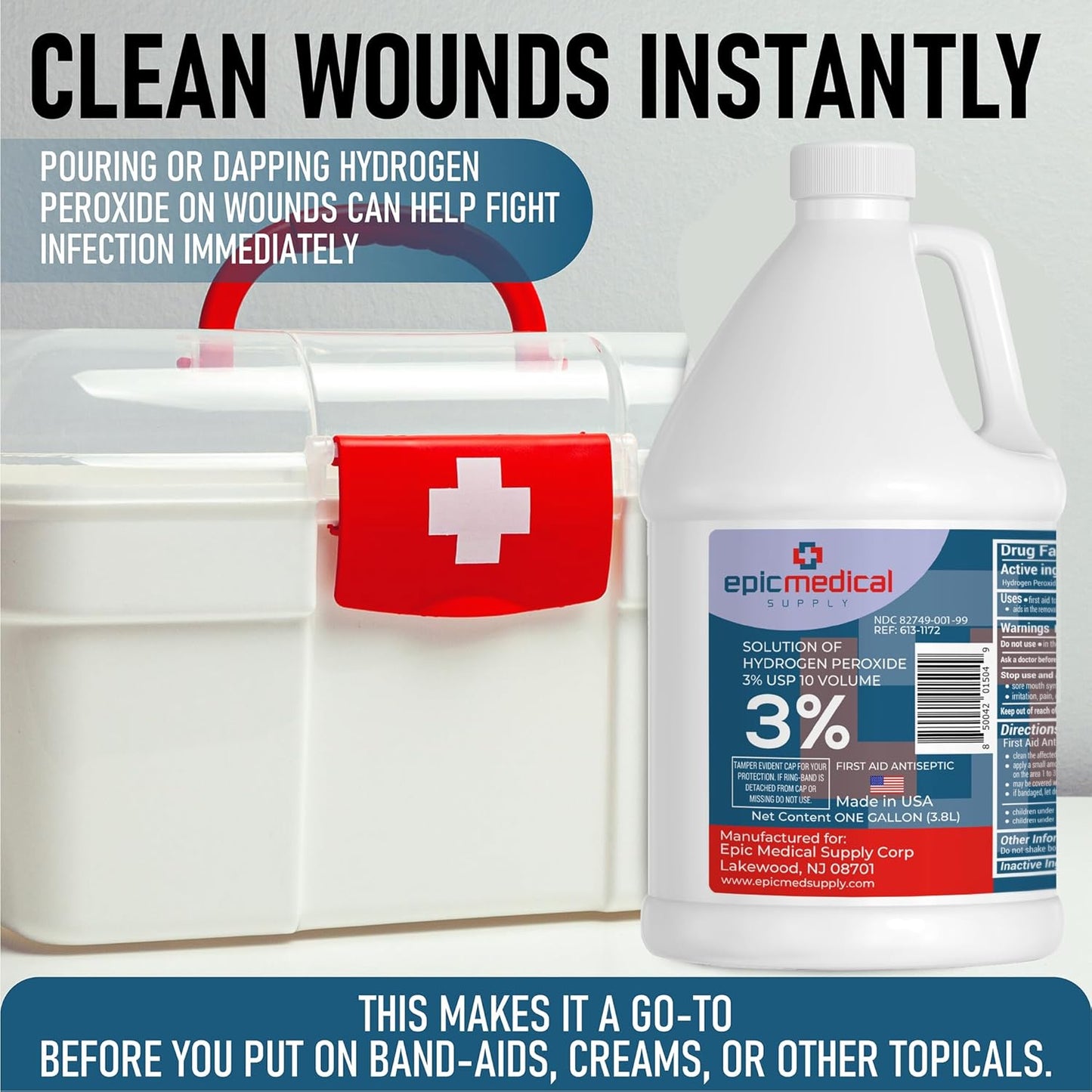 3% Hydrogen Peroxide - First Aid Antiseptic & Multipurpose Cleaner - Topical Wash for Cuts, Scrapes and Minor Cuts - H2O2 Hydrogen Peroxide 3 Percent USP Solution (1 Gallon)