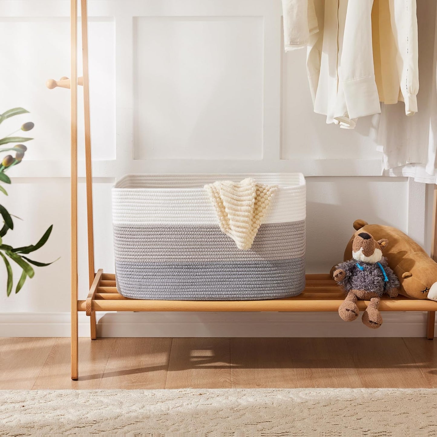 Blanket Basket,Rectangle Woven Baskets for Storage,65L Laundry Basket for Decorative Nursery Blanket,Toys,Dirty Clothes and Magazine in Shelves,Baby Room,and Living Room