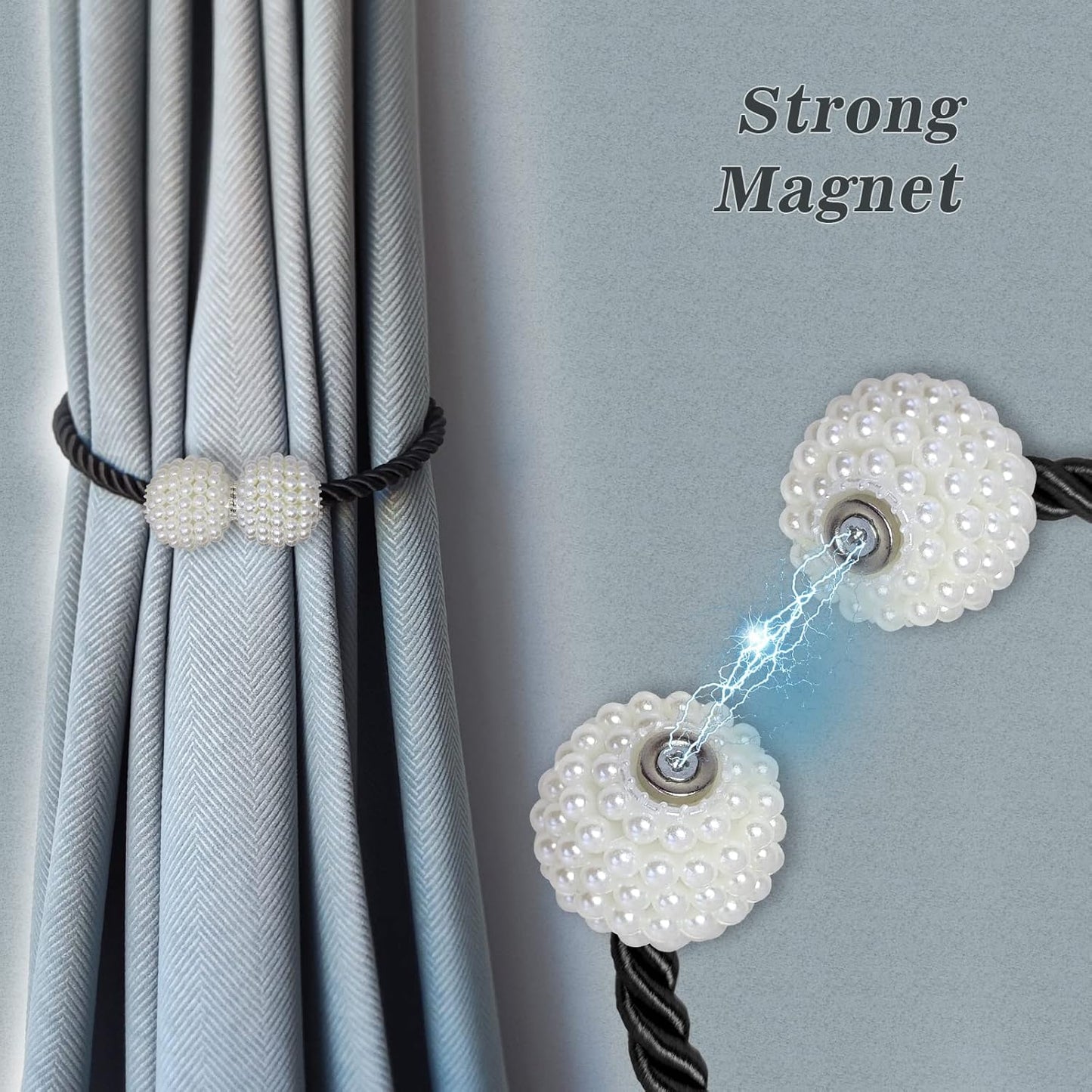 Hion Magnetic Curtain Tiebacks Black 2pcs, Curtain Tiebacks Buckles Holdbacks Holders Hooks Clip for Home Bedroom Office Decorative Curtain