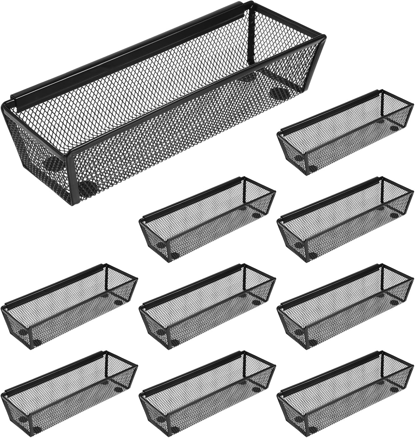 10 Pack Silverware Drawer Organizer 9 x 3 x 2 Inch Mesh Utensil Organizer for Kitchen Drawers with Interlocking Arm for Flatware Knives Spoons Fork Cosmetic Utensil Tabletop Storage Tray