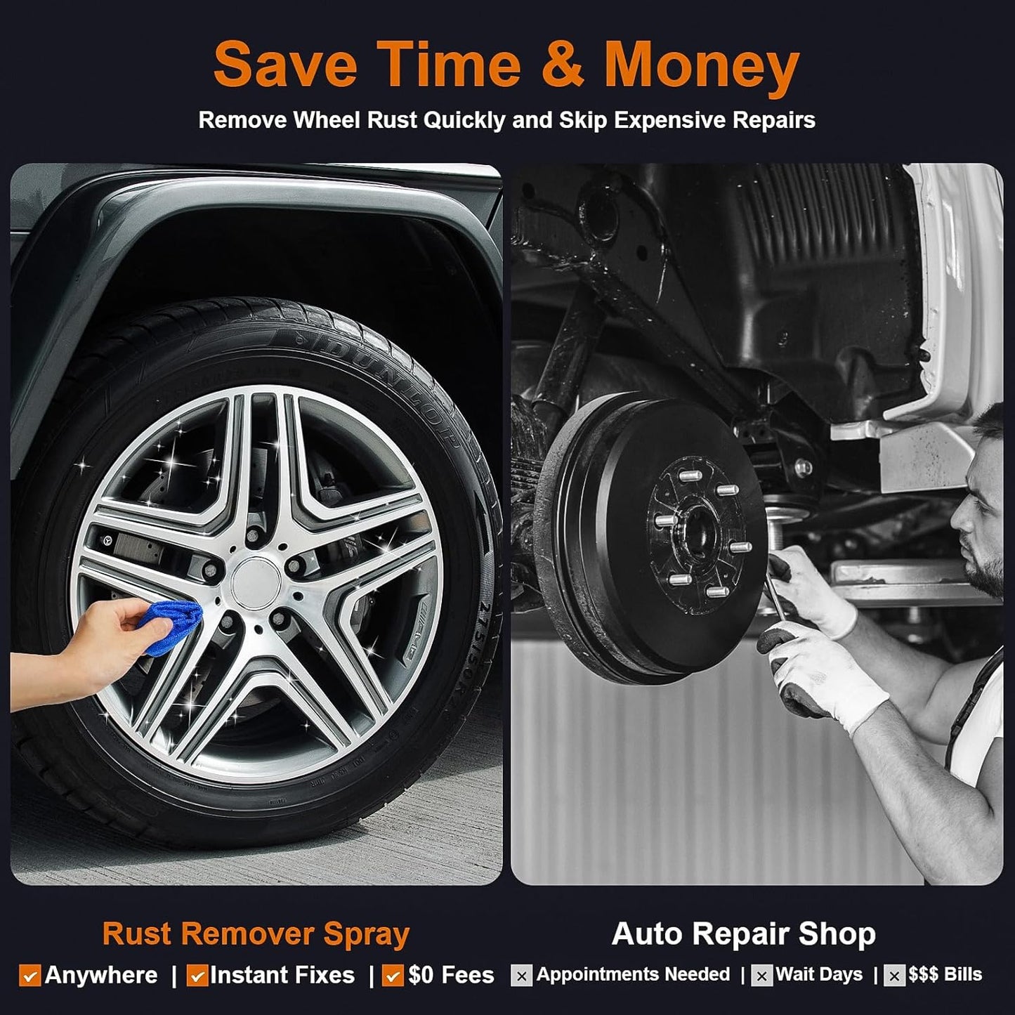 2 Pack Rust Remover Spray for Metal - 2025 Upgrade Heavy Duty Metal Cleaner for Vehicles, Tools, Chains, Iron Out Rust Stain Remover, Multi-Surface Cleaner, Fast-Acting Oxidation Remover