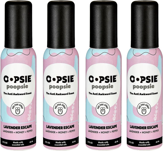 OOPSIE POOPSIE - Lavender Escape - Before & After You Go Toilet Spray 2oz - Portable Odor Eliminator - 4 Pack