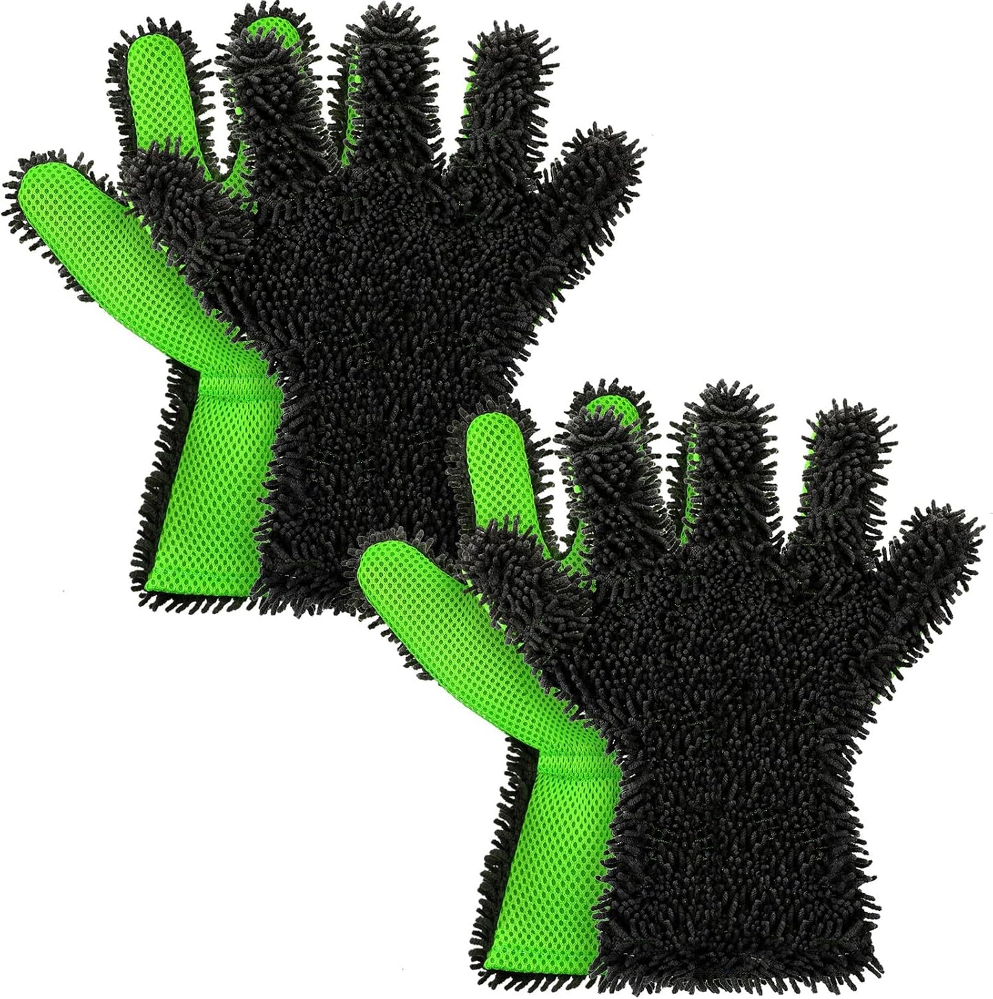 2 Packs Car Wash Mitt 5 Finger Microfiber Wash Mitts Car Dusting Gloves Double Sided Microfiber Cleaning Gloves Interior Exterior Auto Dusting Mitt for Car Detailing Without Scratch (Black and Black)