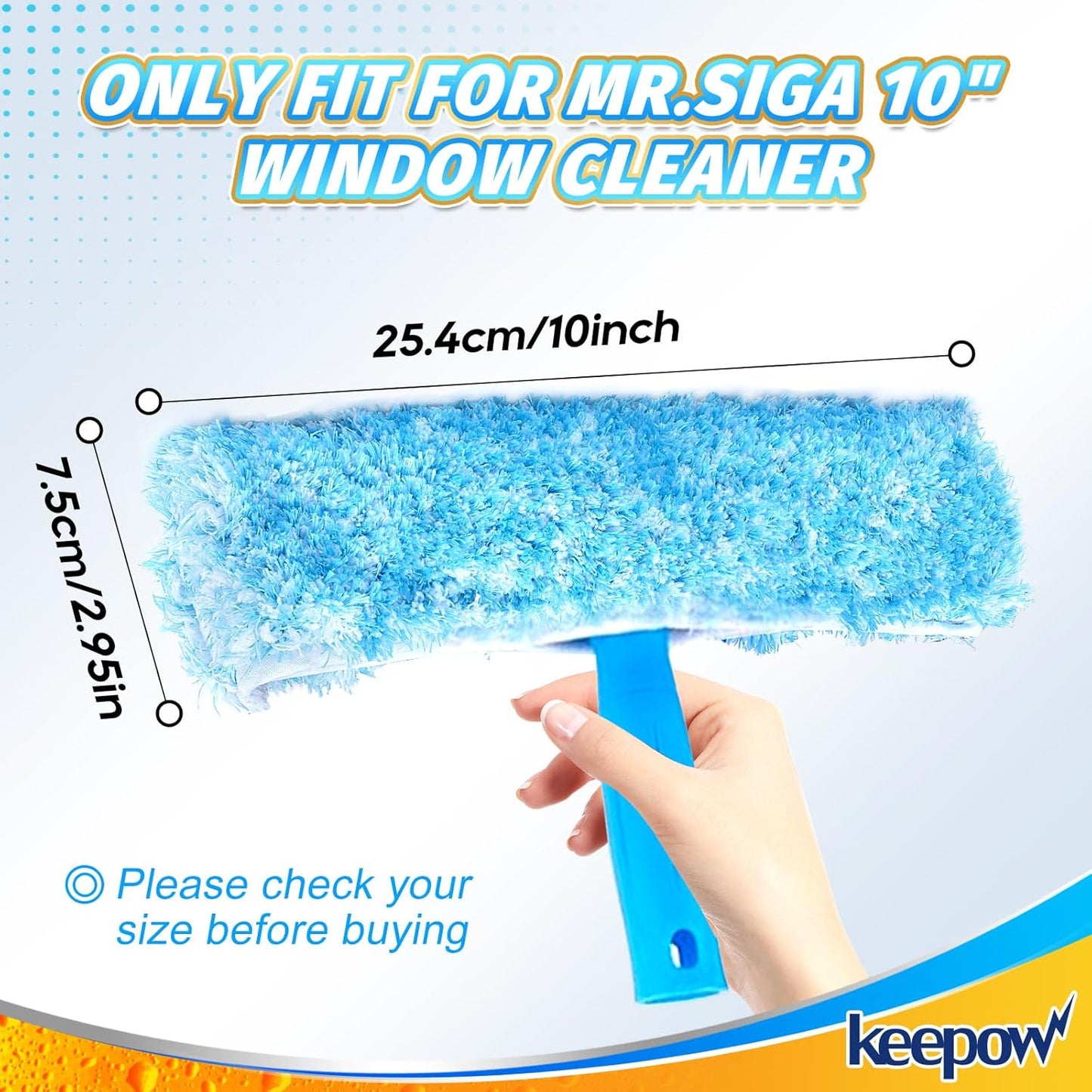 KEEPOW 10" Microfiber Window Scrubber Refill Replacement Compatible with MR.SIGA Professional Window Cleaning, Reusable Squeegee Cloth Sleeve (4 Pack)