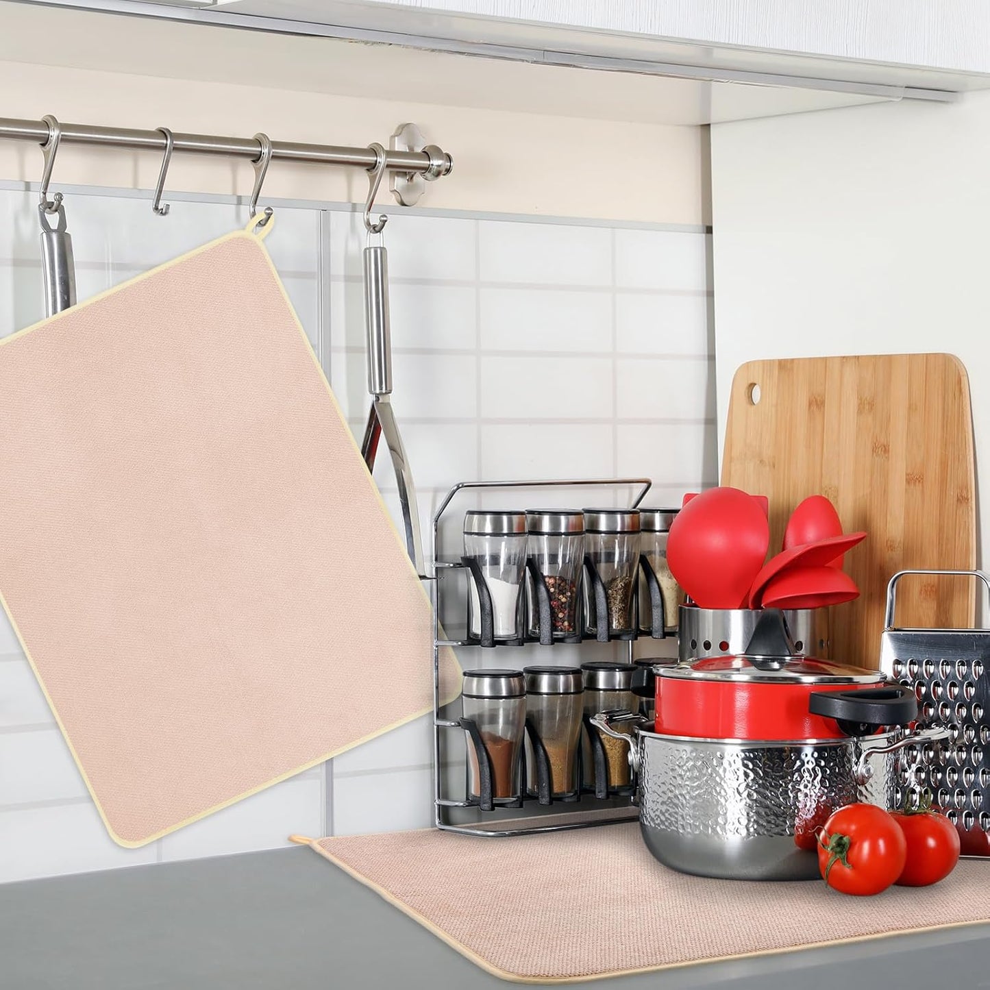 Hushee 2 Pack Extra Large Dish Drying Mat Microfiber Absorbent Dish Drying Pad Large Size Dishes Drainer Mats for Countertop, Sink, Refrigerator or Dryer (30 x 24 Inch,Beige)