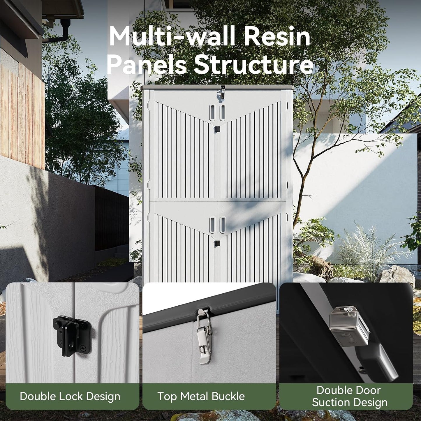 Aoxun 64 Cu.Ft Outdoor Storage Shed with Floor, Waterproof Horizontal Resin Cabinet for Garage Storage, Pool Storage, Bike Shed, Garden Shed