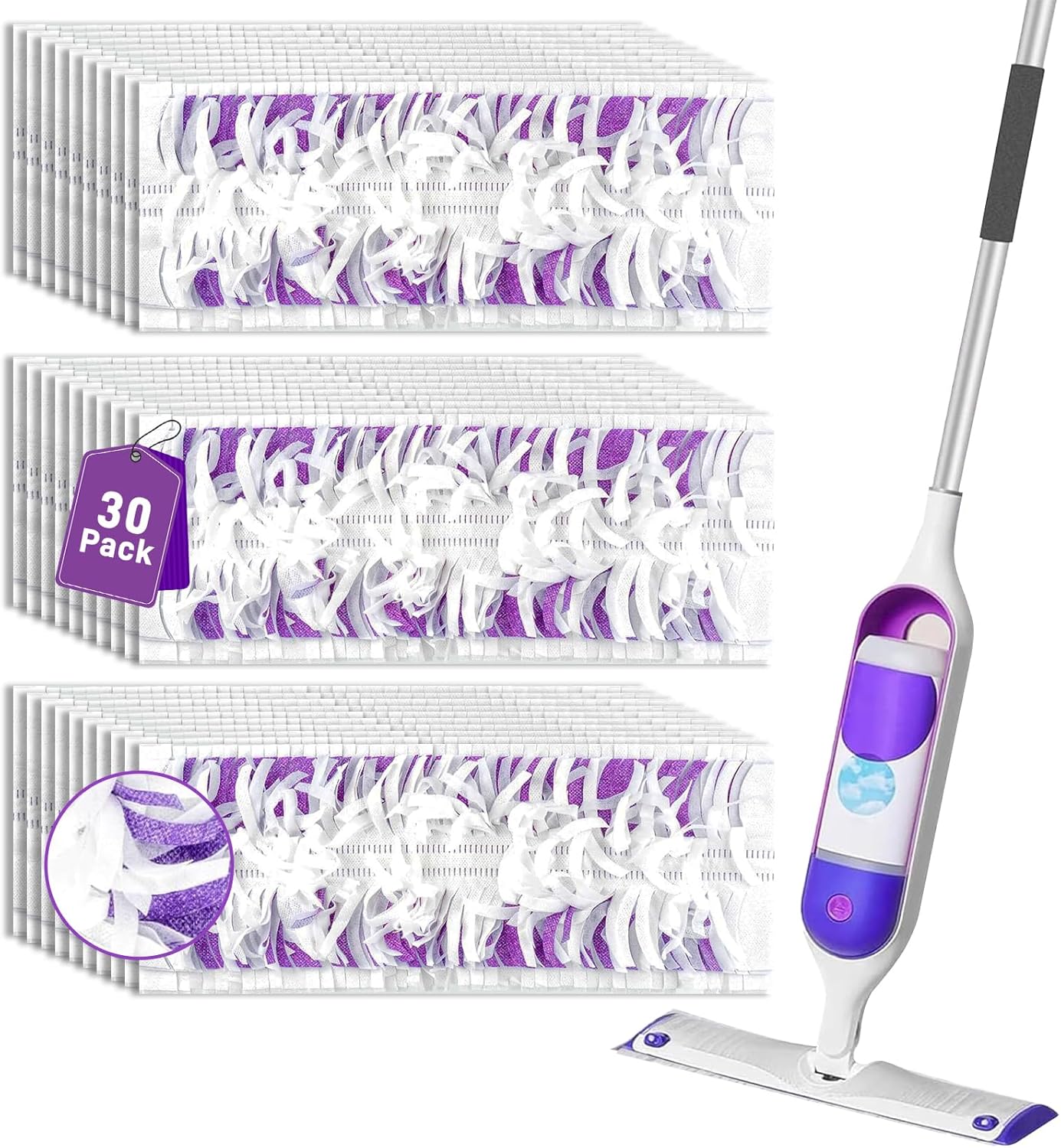 30 Pack Power Mop Pads Refills Compatible with Swiffer Power Mop Refills,Disposable Microfiber Replacement Pads for Swiffer Wet Pads Refill,Non-Washable & Unscented