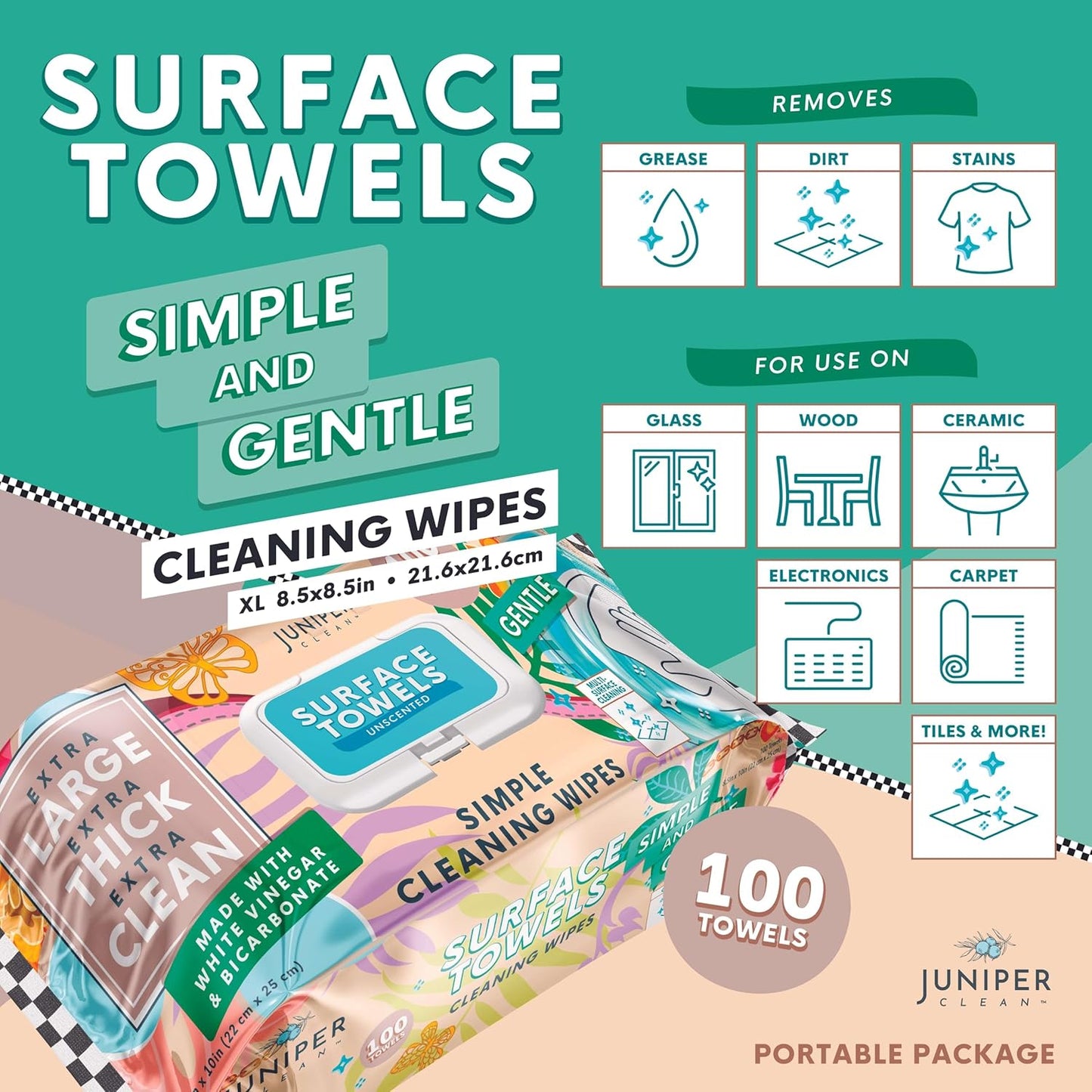 Single Surface Cleaning Wipes Bleach Free, Thick & Large Dispose, All-Purpose Cleaner for Bathroom, Kitchen, Office, 100 Count Soft Flow, Biodegradable, No Scent