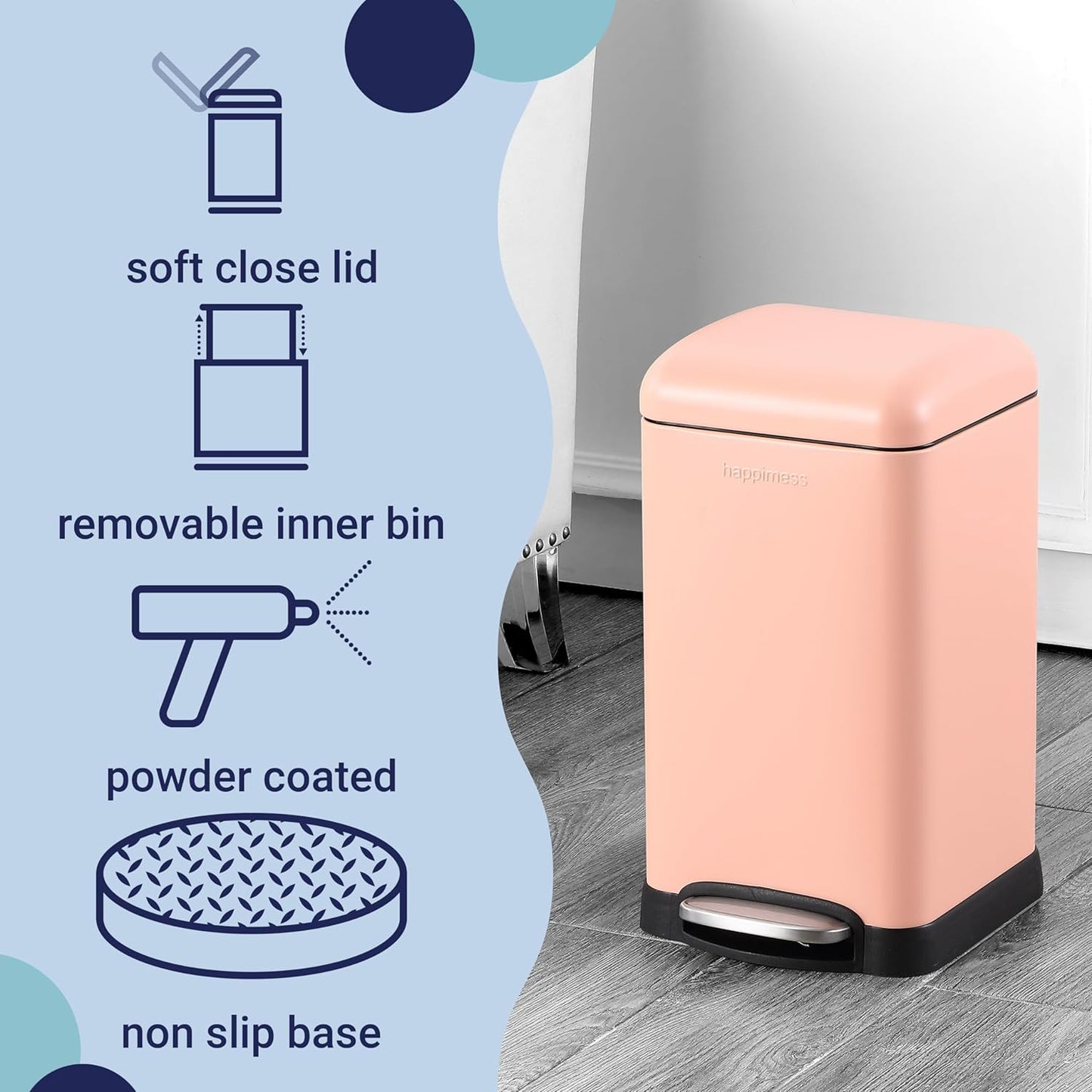 happimess HPM1012G Betty Retro Mini 3.2-Gallon Step-Open Trash Can, Fingerprint Resistant, Modern, Minimalistic for Home, Kitchen, Laundry Room, Office, Bedroom, Bathroom, Flamingo Pink