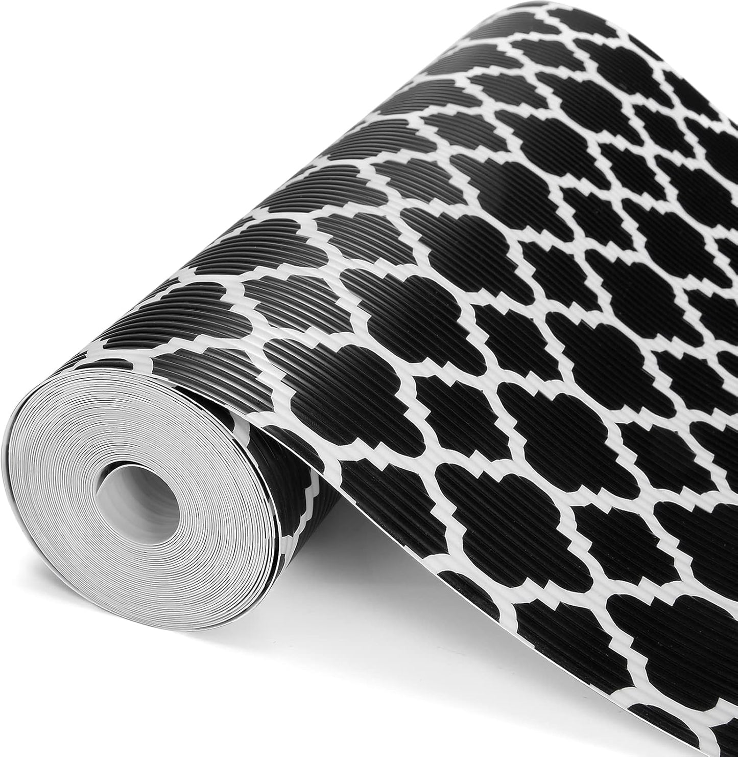 Glotoch Shelf Liners for Kitchen Cabinets 12” x 20 ft, Non Slip Drawer Liner, Waterproof Cabinet Liner for Wire/Pantry/Closet/Dresser-Non Adhesive, Heavy Duty, Quatrefoil, Black&White