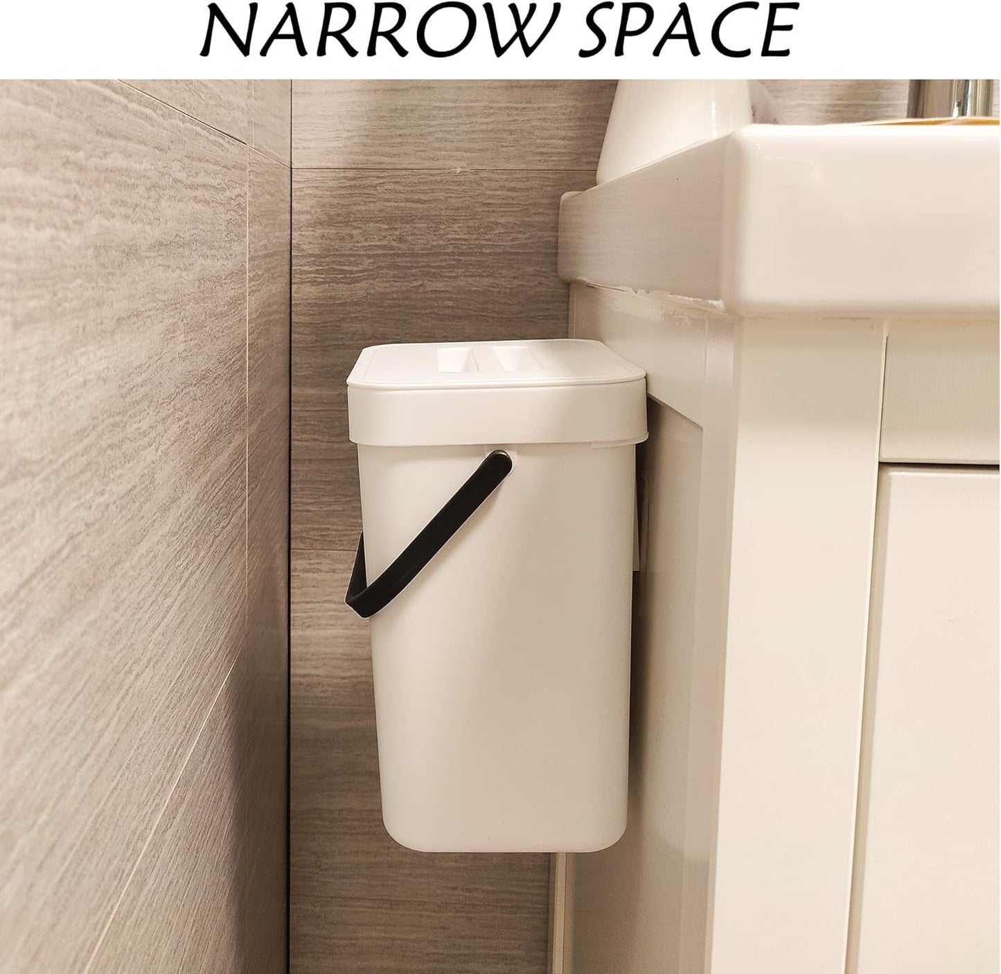 stonespace Hanging Small Trash Can with Lid Under Sink for Kitchen，1.3 Gallon/ 5L Mountable Compost Pail，Kitchen Compost Bin for Countertop, White