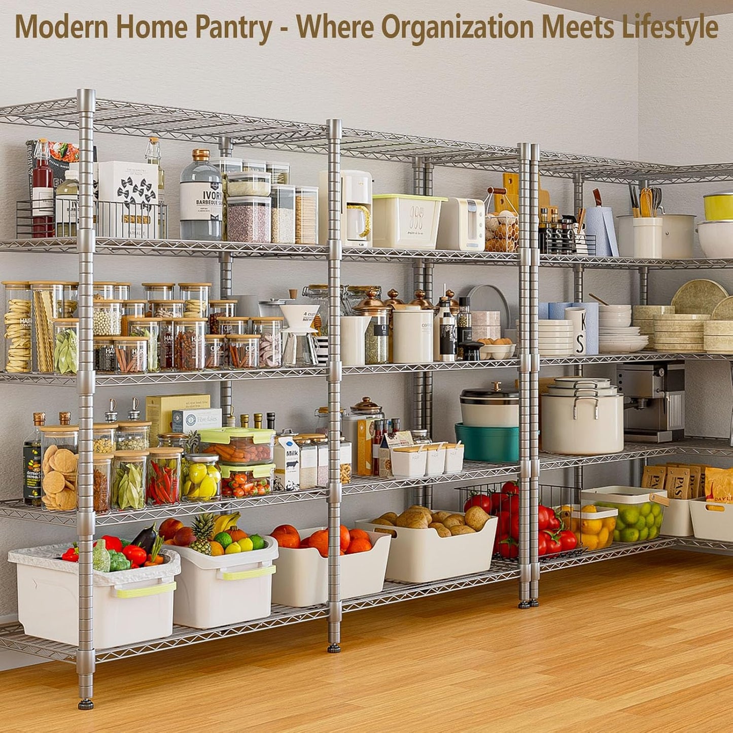 Himimi 72"W Wire Rack Shelving-2000LBS Capacity, Adjustable Storage Shelves Metal Shelves for Storage, 5-Tier Heavy Duty Wire Organizer for Kitchen, Garage, Pantry, 72" W x 18" D x 72" H, Silver Grey