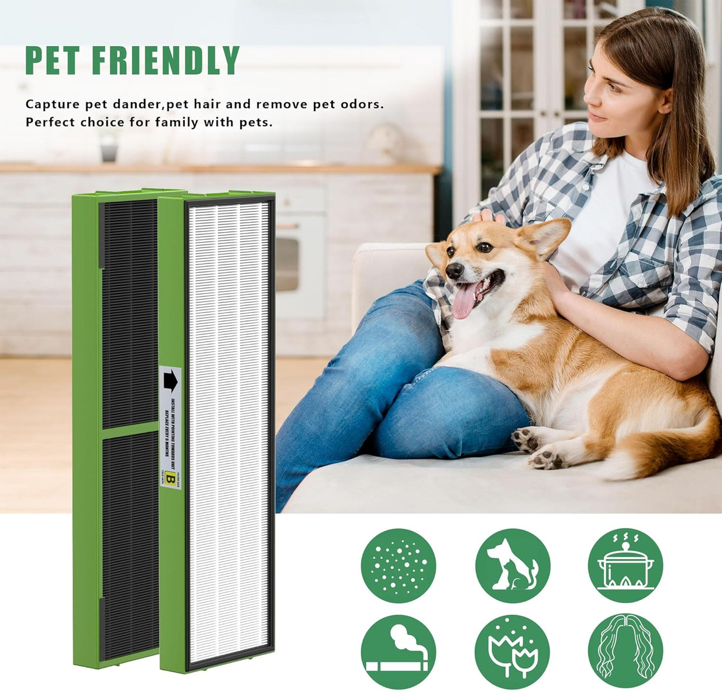 4 Pack FLT4825VO Toxin Clean True HEPA Replacement Filter B Compatible with AC4825 AC4825E AC4825W AC4300 AC4800 AC4900 AC4850 Air Cleaner Purifier with 8 Activated Carbon Pre-Filters