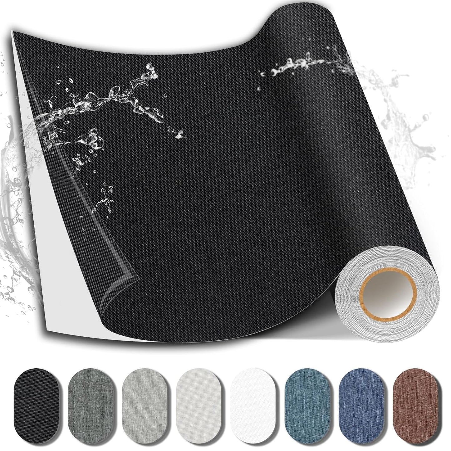 Fabric Repair Patch, Fabric Large Repair Tape, Self-Adhesive Patches for Furniture, Sofa, Car Interior, Shoes, Hand Bag, Clothing (Black, 3.5X79 Inch)