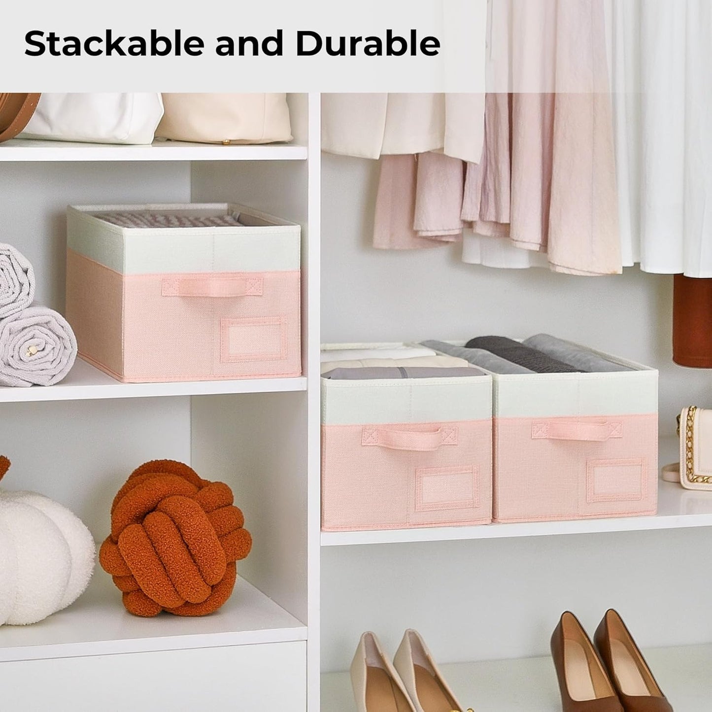 GRANNY SAYS Storage Baskets for Organizing, Fabric Storage Bins for Shelves, Closet Storage Boxs, Clothing Storage and Organization, Decorative Storage Bins, Pink&Ivory, Large, 3-Pack