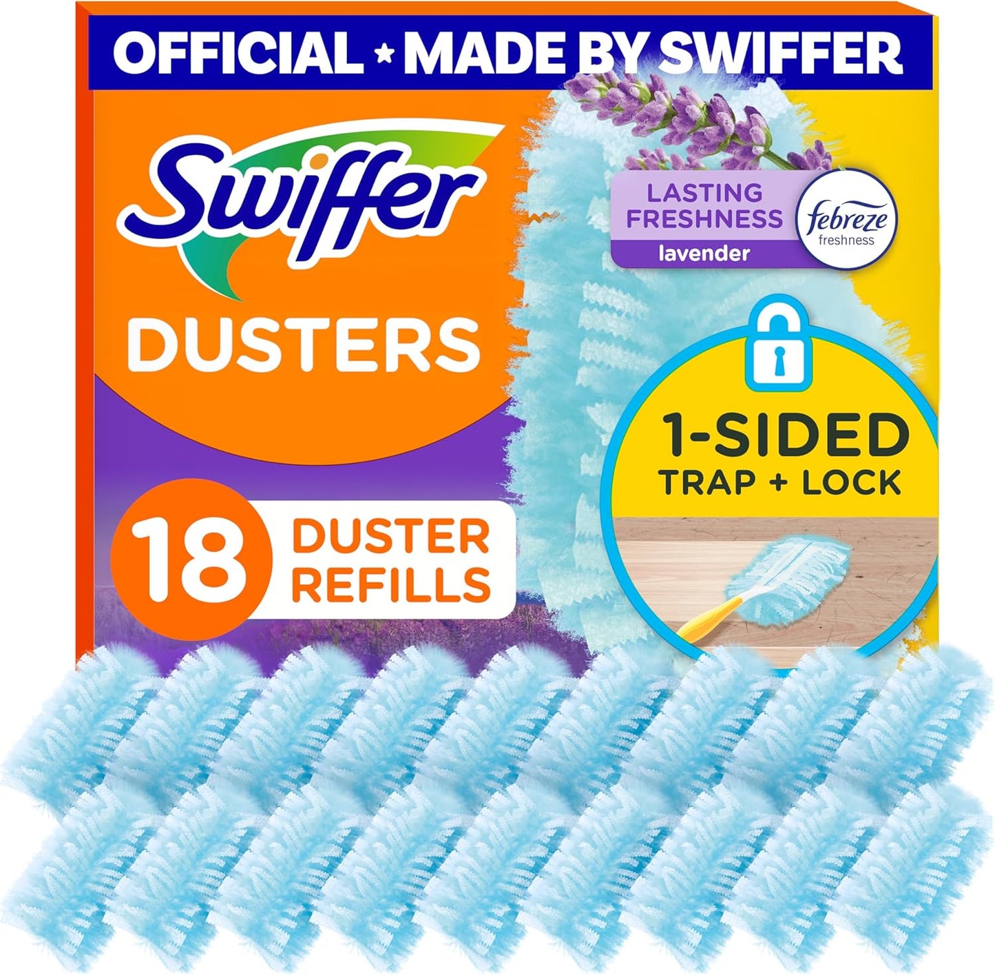 Swiffer Dusters Refill for Cleaning, Feather & Microfiber Duster Disposable Alternative, for Dusting Furniture, Blinds, Ceiling Fans, Walls, Helps Remove Allergens, Lavender, 18ct