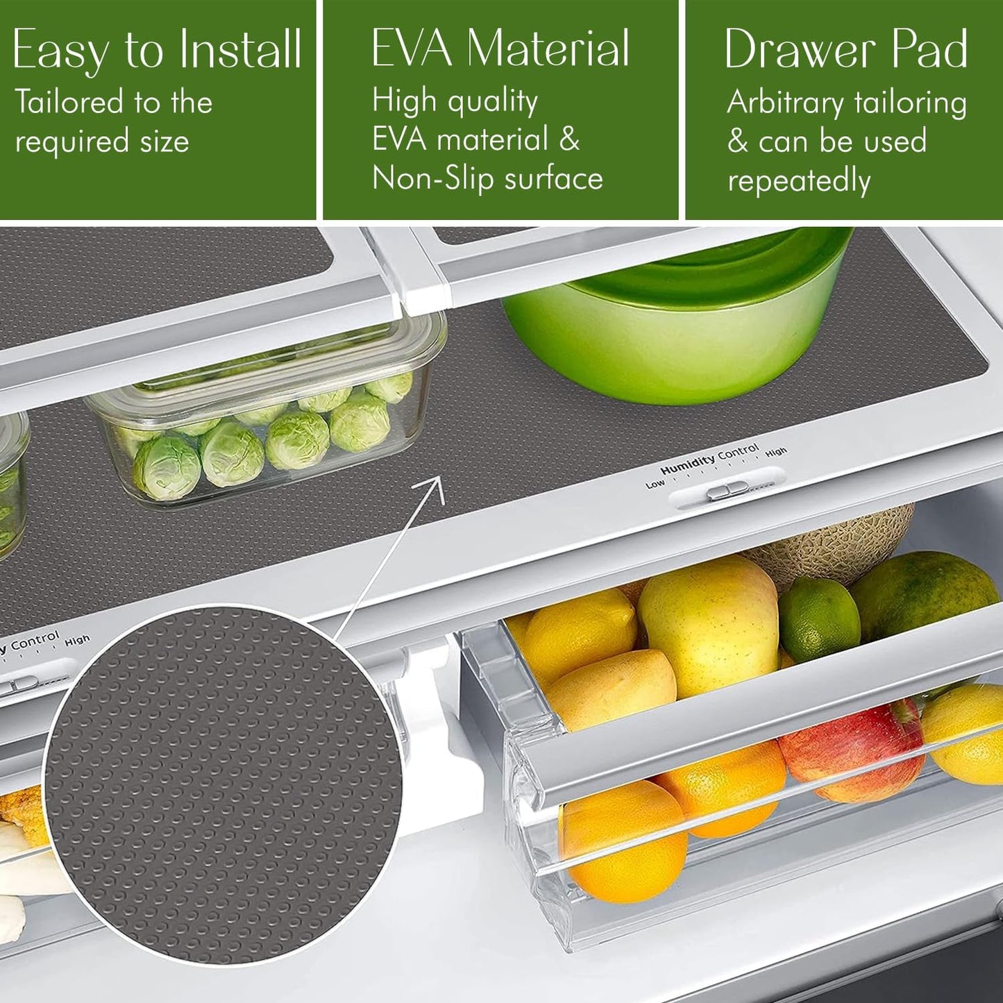 EVALAND 12" x 33 FT Non-Slip Shelf Liner, Non-Adhesive, BPA-Free, Waterproof Pantry Liner for Shelves, Easy to Cut, Oil-Proof Shelf Liners for Kitchen, Cabinets, Drawers, Refrigerator, Gray