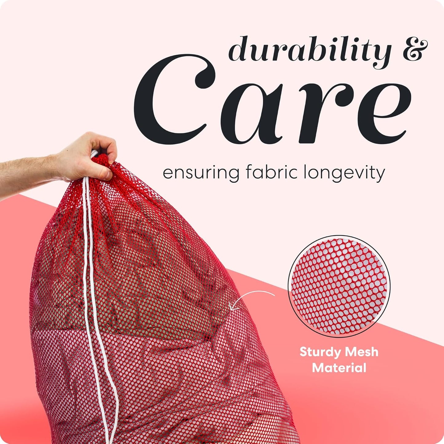 Handy Laundry Mesh XL Laundry Bag - Durable, Machine Washable with Secure Drawstring Closure - Perfect for College Dorms, Laundromats, Apartments (Red, Large 24" x 36")