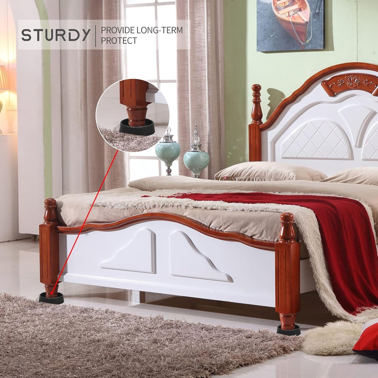 2X2 Round Rubber Caster Cups, Non Slip Furniture Pads, Anti-Slip Gripper, Anti Skid Furniture Feet, Anti Slide Floor Protector for Bed Couch Table Chair Stoppers - (Black, 4 Pack)