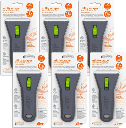 10593-CS Auto-Retracting, Utility Scraper, Locking Ceramic Blade, Rust Free, Finger Friendly, Soft-Touch Comfort Grips Reduce Strain, 12 Pack