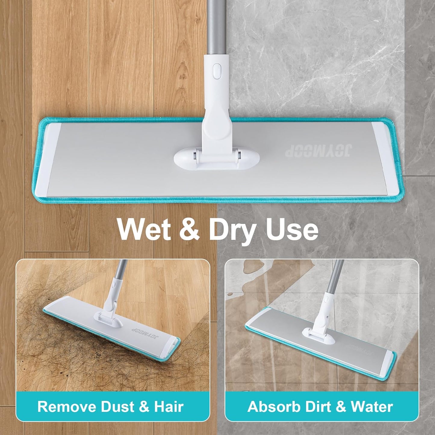 JOYMOOP 18 Inch Dust Mop for Hardwood Floors, Heavy Duty Industrial Wet Dry Mops with Telescopic Handle, Includes 5 Microfiber Mop Pads