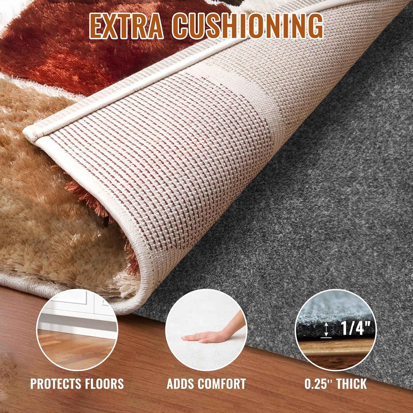 Felt Rug Pad, 2 x 8 Ft Rubber Non-Slip Rug Pad Gripper, Keep Rugs Secure and in Place, Extra Strong Under Carpet Mat Cushion - for All Floors
