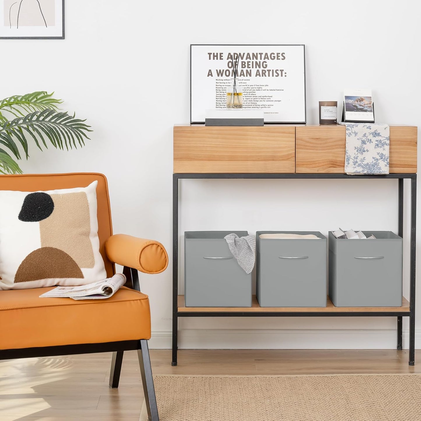 StorageWorks Gray Storage Cubes, 11 Inch Cube Storage Bins with Handle, Cube Storage Organizer Bins for Shelves and Closet, Collapsible Storage Bins, 4-Pack