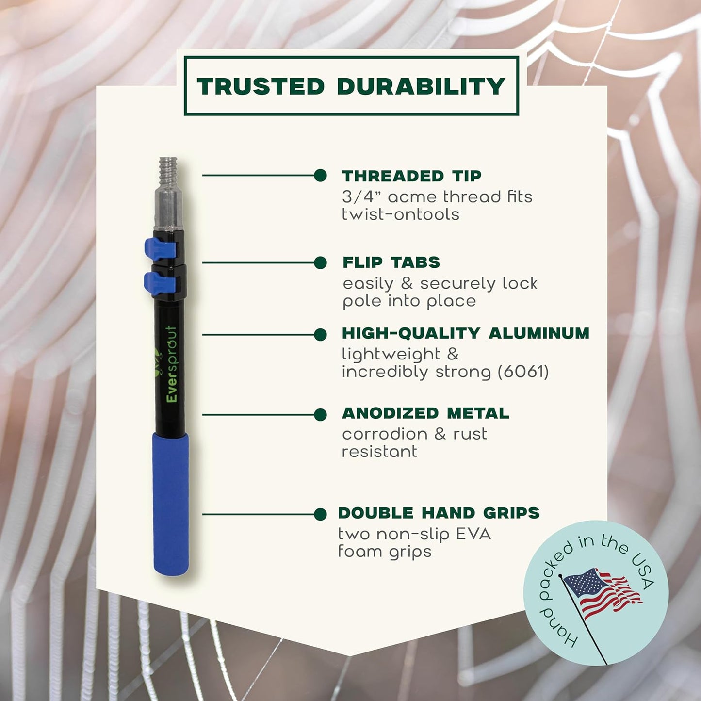 EVERSPROUT Twist-On Cobweb Duster (Soft Bristles) | Indoor & Outdoor use Brush Attachment | Fits Standard 3/4 inch Threaded Poles | Brush Only (Pole Sold Separately) | Spider Cobweb Duster Head