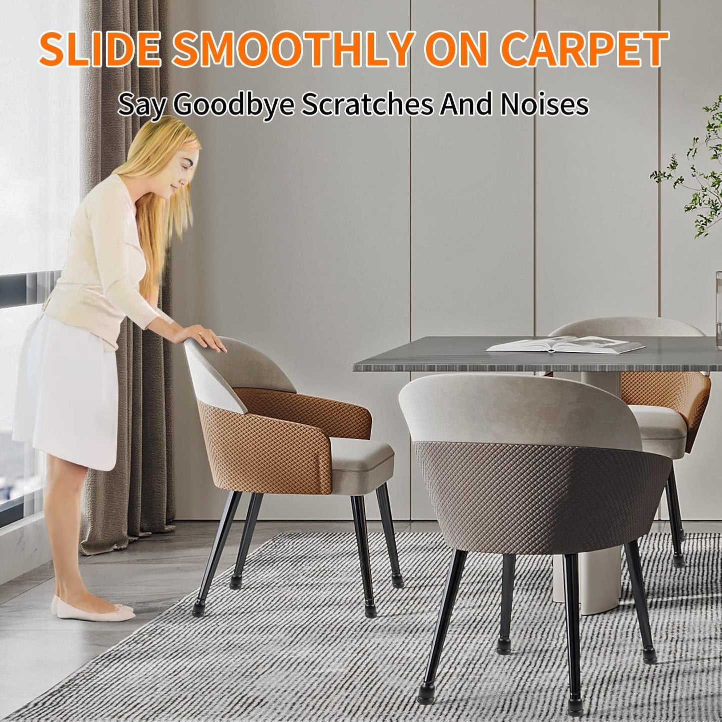 Ezprotekt 24 Pcs Black Chair Leg Sliders for Carpet, Round Teflon Furniture Glides for Rug, Carpet Sliders Protectors Caps for Couch, Dining Chair, Table Legs, Bar Stool Legs (M Fit: 7/8" to 1")