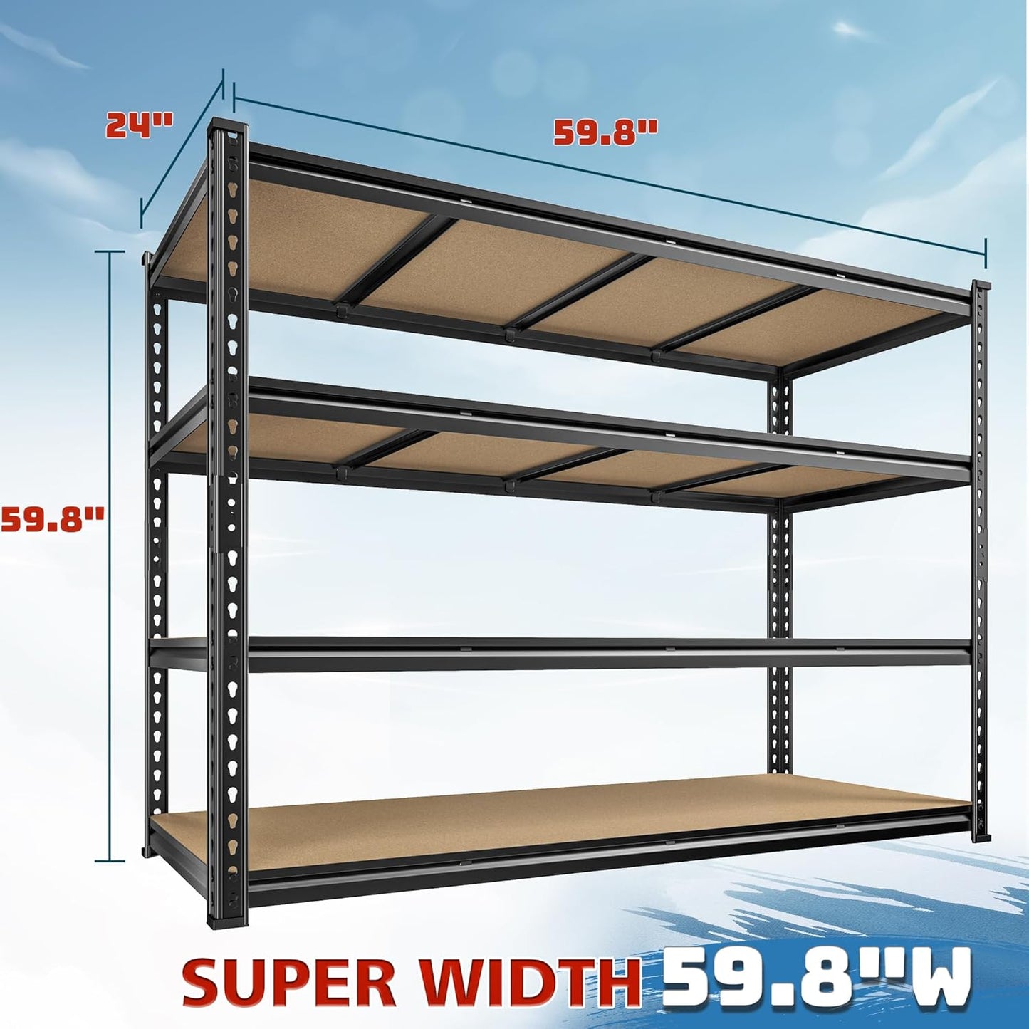 59.8"W Metal Shelving 59.8"H Storage Shelves 2200LBS Garage Shelving Adjustable Metal Shelves Heavy Duty 4 Tier Pantry Shelf for Basement Warehouse Pantry Supermarket 59.8"W x 24"D x 59.8"H
