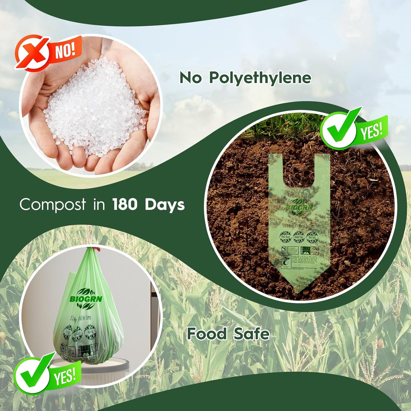 2.6-3 Gallon Compostable Trash Bags with Handles 80 Count 0.67 Mil 11.36 L Small Kitchen Wet Food Scrap Waste Compost Bag for Countertop Bin ASTM D6400 US BPI and OK Compost Home Certified