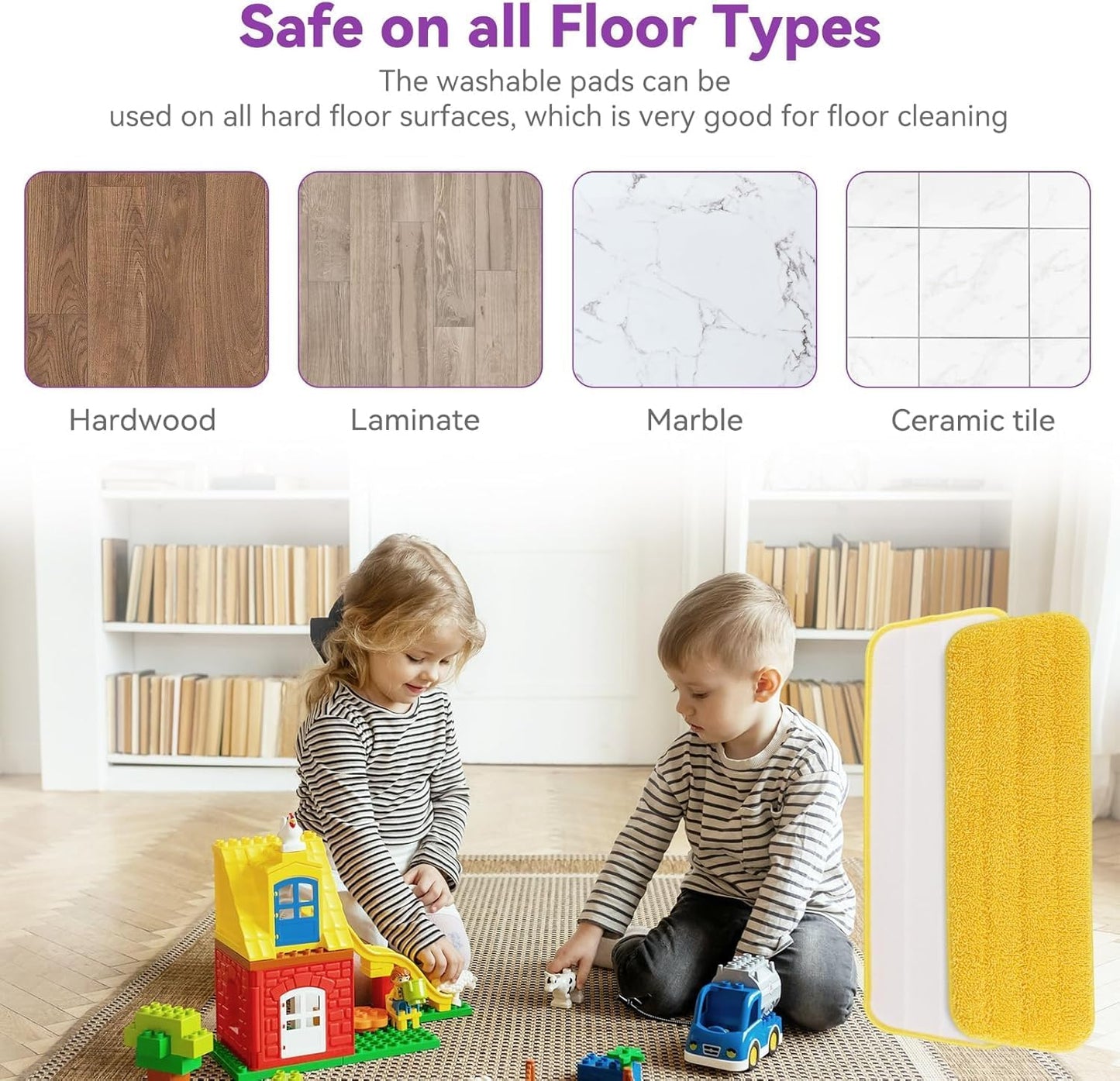 16.5 inch Microfiber Mop Pads for Rubbermaid Reveal Spray Mop and Any 16.5" Flat Mop - 6 Pack 13''-15'' Spray Mop Pad Reusable Washable Replacement Refills - Purple & Yellow