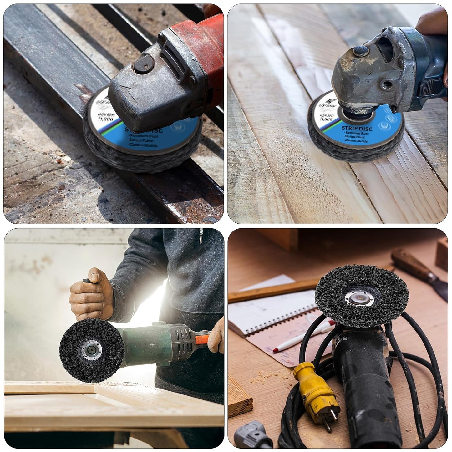 15 Pcs 4.5" x 1/2" Strip Discs Bulk, Paint Stripping and Rust Removal Wheels for Angle Grinders, Abrasive Grinding Discs for Metal, Wood, and Fiberglass, Purple