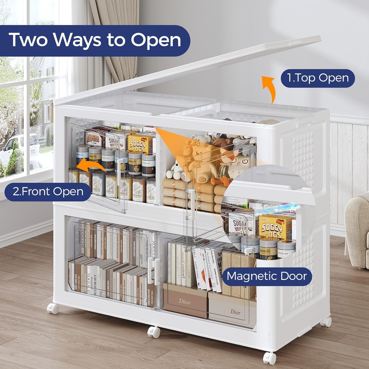 120GAL Extra Large Storage Bins with Lid, 480Qt Stackable Closet Organizers and Drawers, Collapsible Storage Bins with Wheels, Folding Storages Cabinet for Home Bedroom Office, 3Pack White