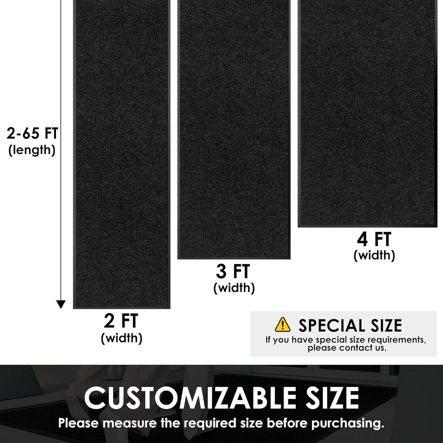 2′ x 37′ Front Door Mat Indoor Outdoor Entrance, Commercial Floor Mat Heavy Duty Dirt Trapper Entryway Doormat, Custom Size Non Slip Rubber Backing Welcome mat, Door Mat for High Traffic Area