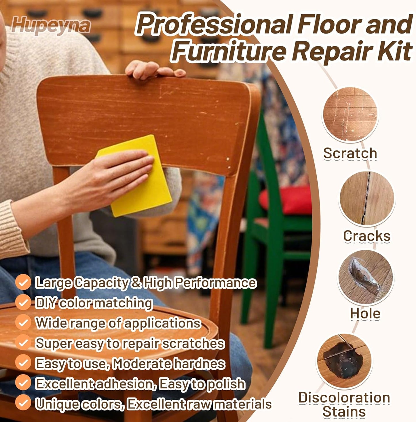 Wood Repair Kit, Wood Furniture Repair Kit, Wood Filler, Wood Putty and Beeswax- Repair Stains, Scratch, Cracks, Hole, Discoloration for Wooden Door, Table, Cabinet, Bed, Floor (Walnut Series)