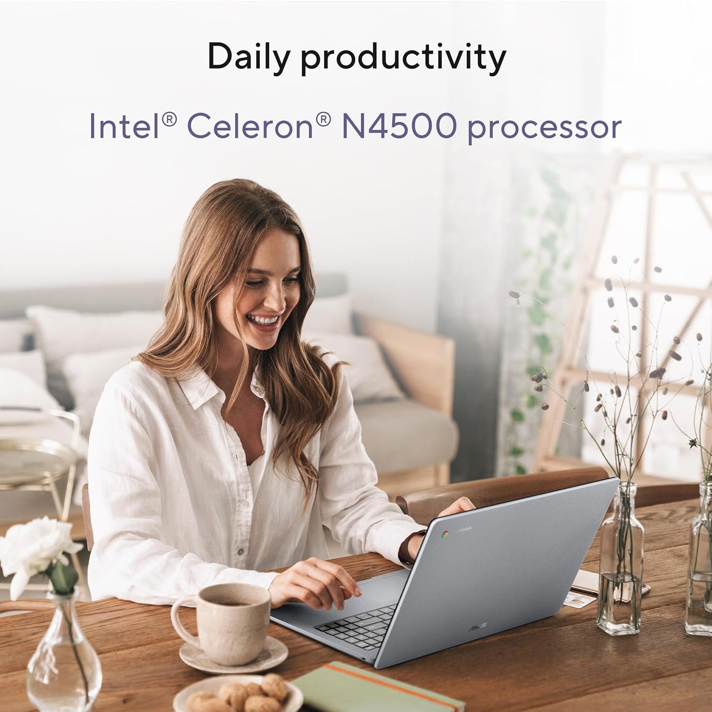 ASUS Chromebook CX15 Laptop, 15.6" FHD Anti-Glare Display, Intel Celeron N4500 Processor, 128GB Storage, 8GB RAM, ChromeOS, Pure Grey, CX1505CKA-AS88F-PG