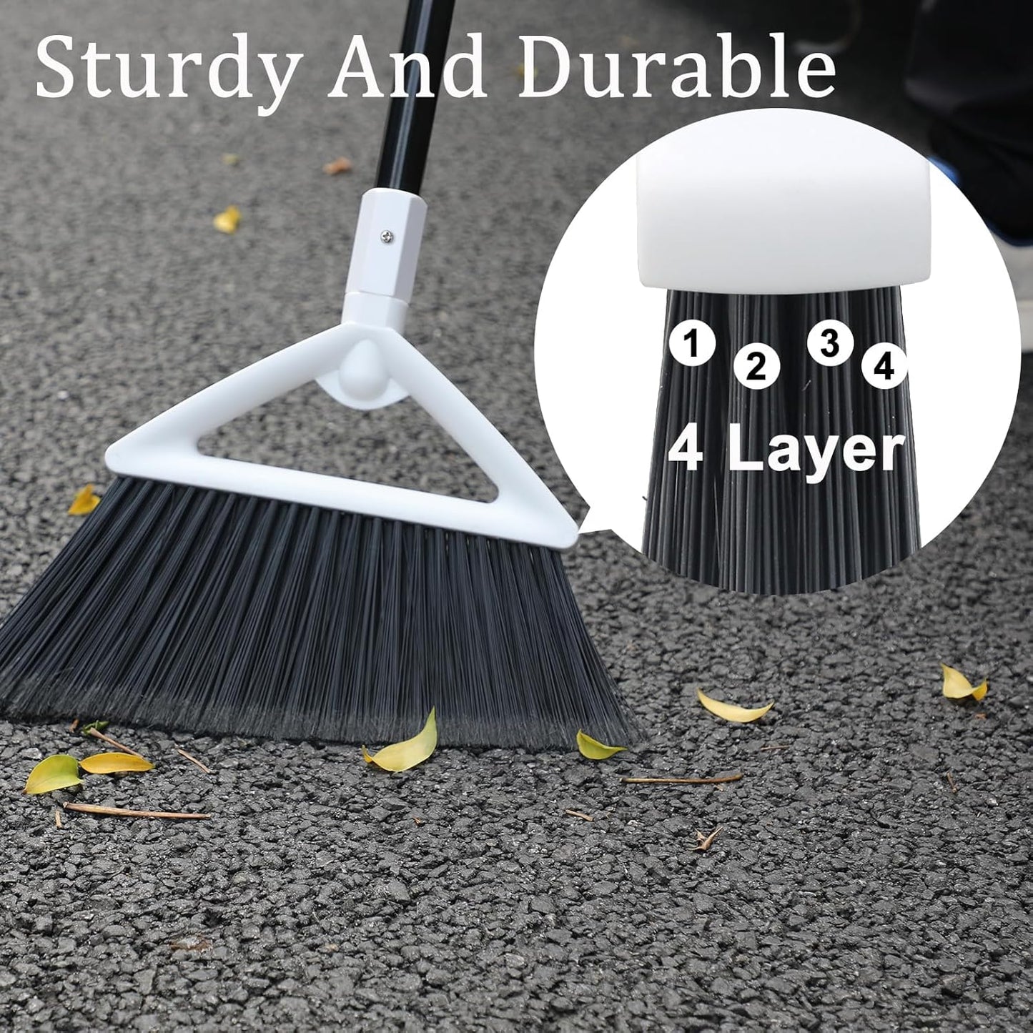 4 Pack Outdoor Indoor Broom, Brooms for Sweeeping Indoor, Heavy-Duty Kitchen Broom with Long Pole, Angle Broom White for Garages Restaurant Courtyard Office Slidewalk Lobby Sweep Dust