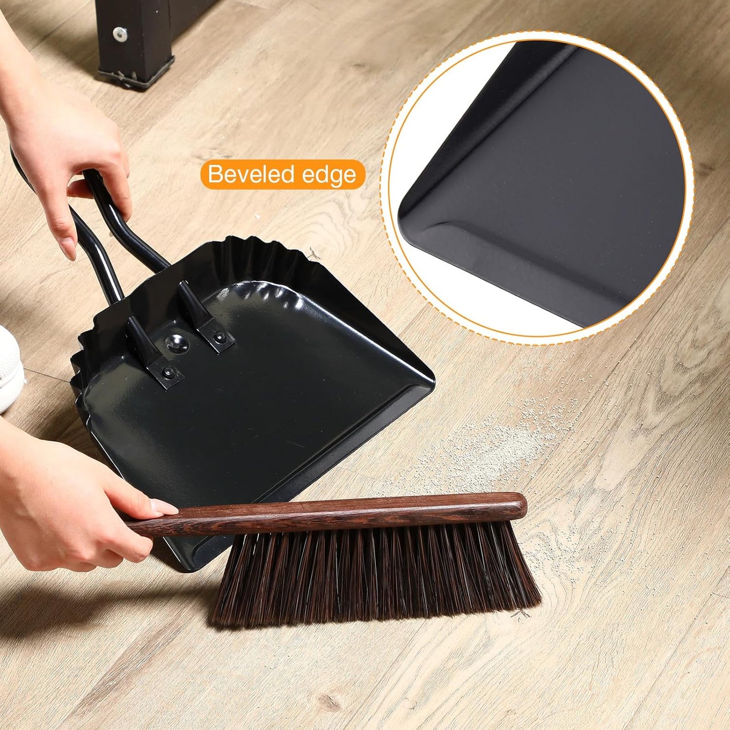 Mumufy 4 Pack 12 inch Heavy Duty Metal Dustpan Large Wide Dust Pans for Household Handheld Wide Scooper and Debris Cleaning Tool Ideal for Home and Commercial Use(Black)