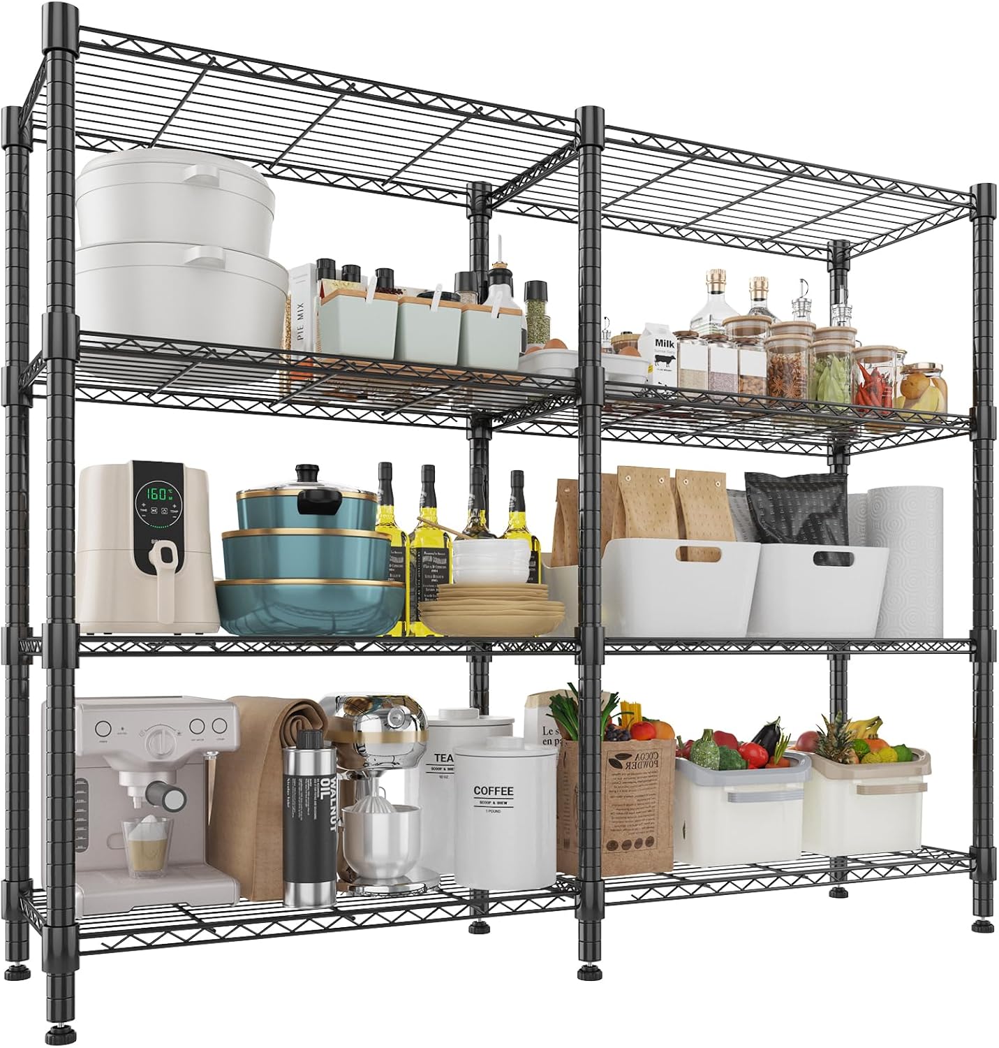 Himimi 4-Tier Heavy Duty Metal Storage Rack, 1200LBS Adjustable Wire Shelving for Storage, Standing Storage Shelf Units for Kitchen Garage Pantry Laundry, 60" W x 14" D x 60" H, Black