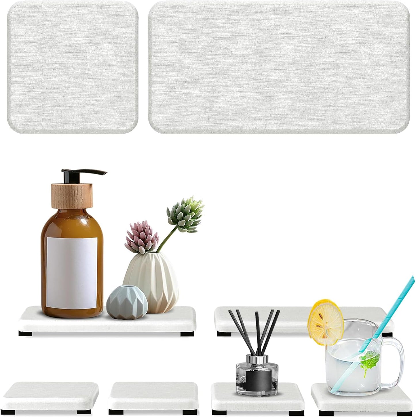 6PCS Stone Drying Tray for Bathroom Counter, Fast Drying Diatomite Stone Sink Tray, Water Absorbing Coaster for Kitchen Sink, Water Absorbent Coasters, Diatomite Soap Dish