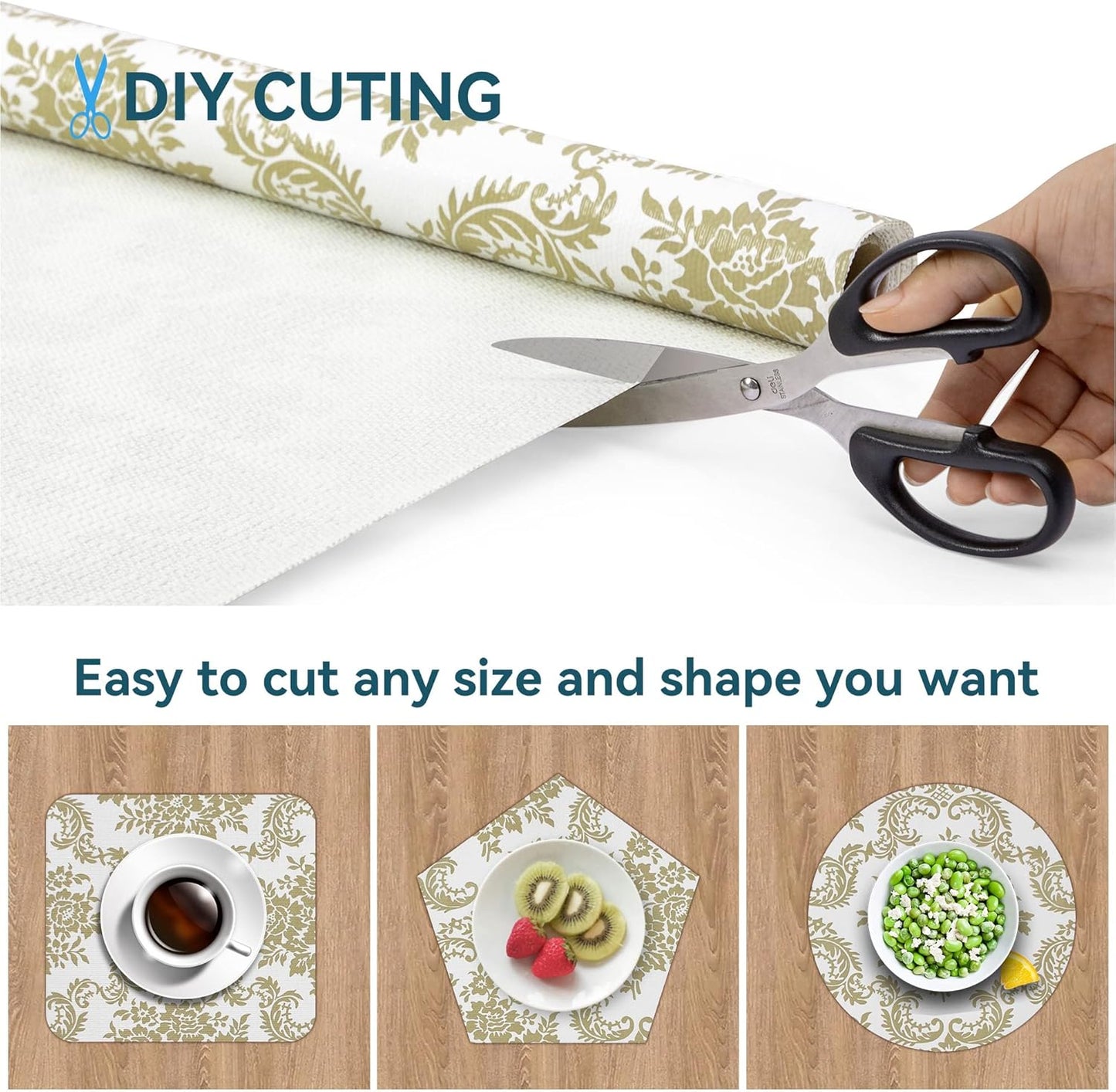 12 x 360 Inch Gold Shelf Liner for Kitchen Cabinets Non Adhesive Kitchen Drawer Liner, Waterproof Shelf Liner Durable Anti-Slip for Kitchen Cabinets Shelf Liner